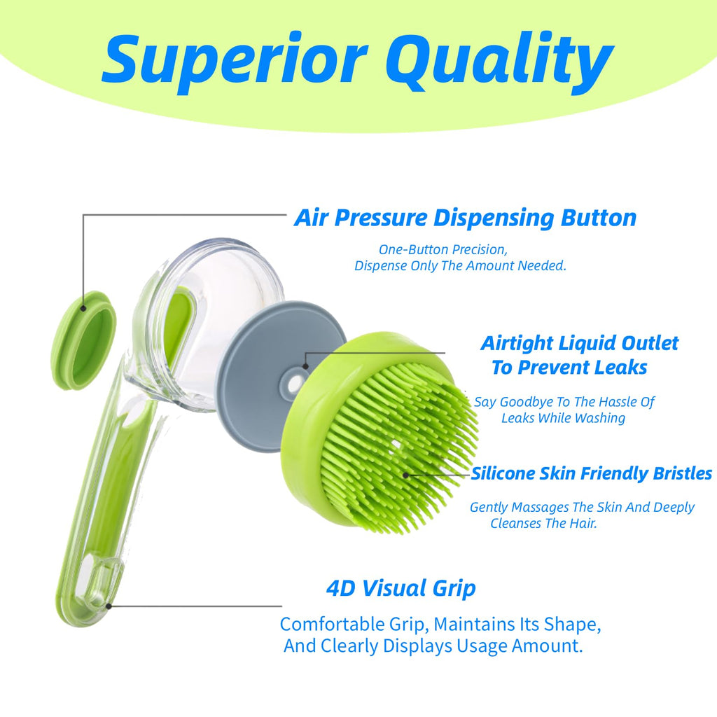 Dog Bath Brush, 2 in 1 Pet Grooming Bath Massage Brush with Soap and Shampoo Dispenser Soft Silicone Bristle Dog Scrubber for Long Short Haired Dogs Cats Shower(Yellow)