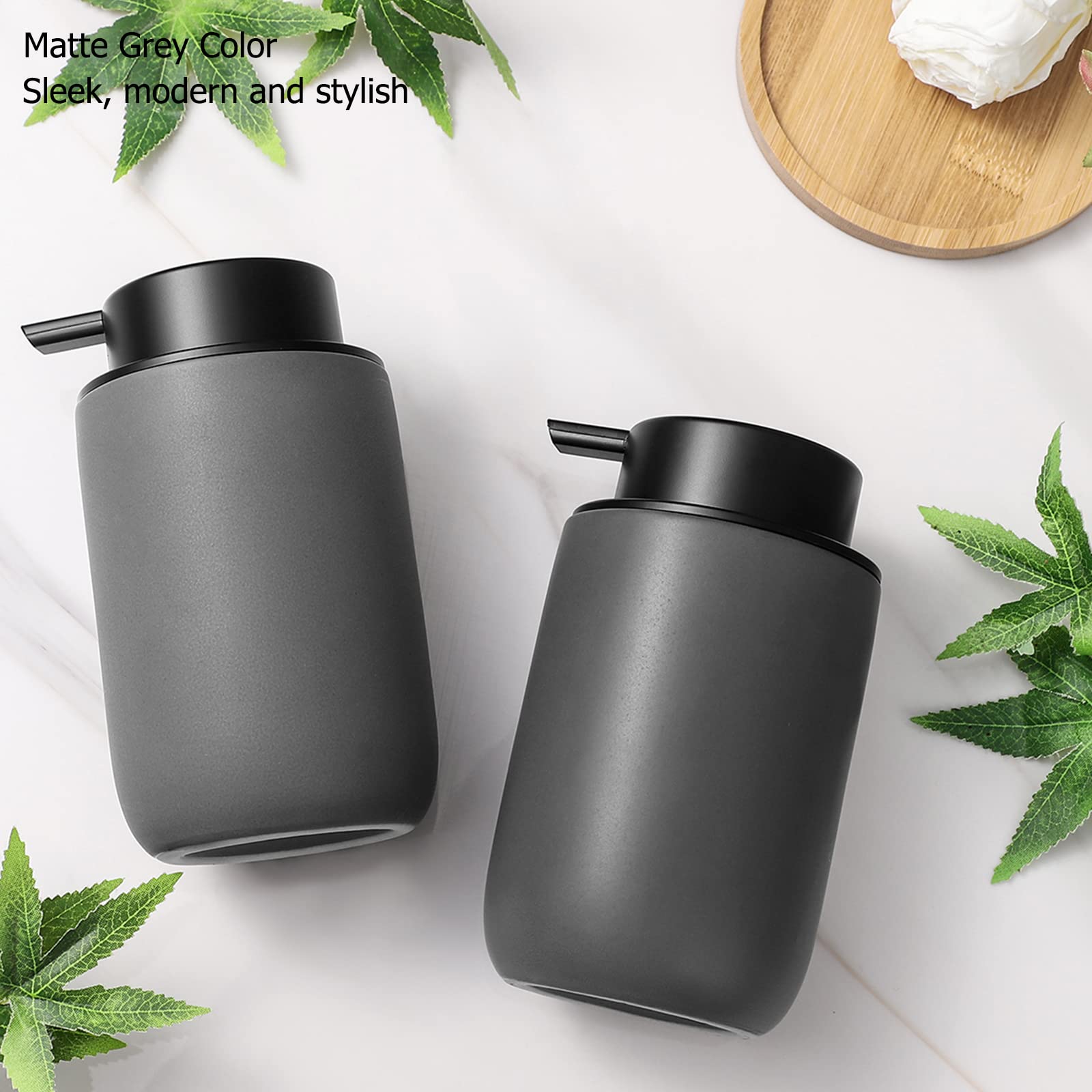 2 Pack Ceramic Foaming Soap Dispenser, Thick Black Pump Bottles, Gray