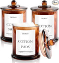 3 Pack Glass Qtip Holder Dispenser with Lids, Airtight Waterproof, 16 Oz Vanity Organizer Bathroom Canisters for Cotton Swabs, Balls, Pads, Floss Picks, Restroom Bedroom Kitchen Storage Jars, Amber