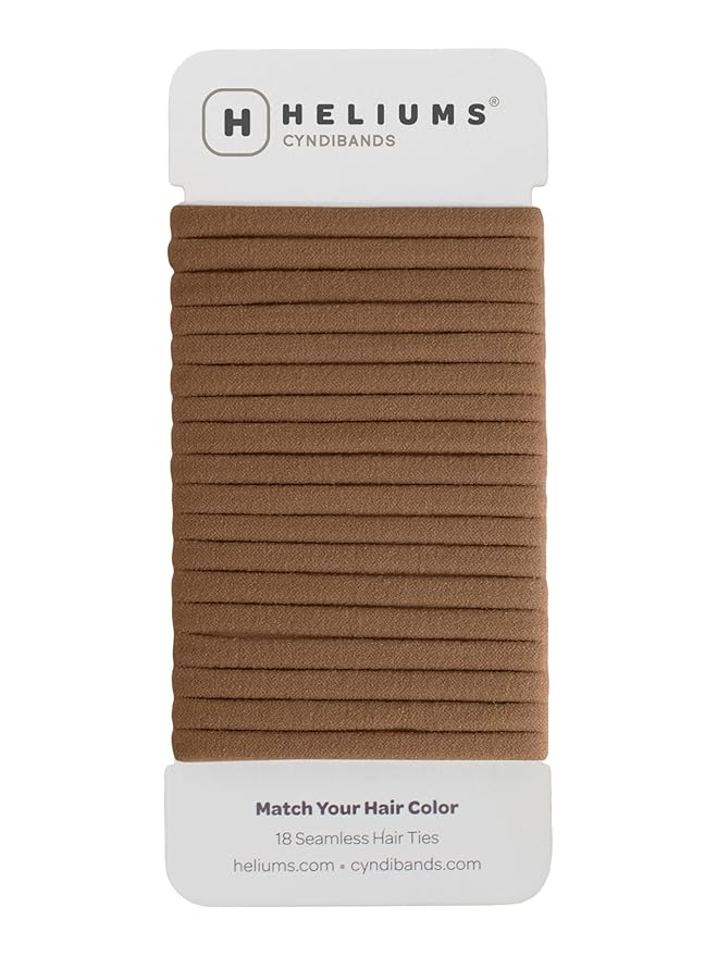 Heliums Thin Seamless Hair Ties - Light Brown - 6mm Nylon No Damage Ponytail Holders, 1.75 Inch, Medium Hold for Thin to Normal Hair - 18 Pack