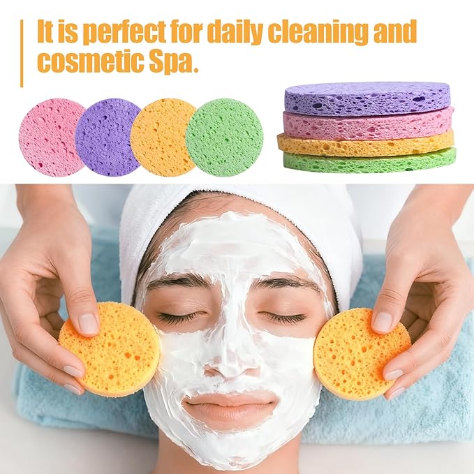 Compressed Facial Sponges BS-MALL 80 Count,Reusable Face Cleansing Pads,Gentle Exfoliating Sponges for Makeup Removal, Deep Cleansing, Dead Skin Removal,Travel-Friendly Spa Skincare Sponges