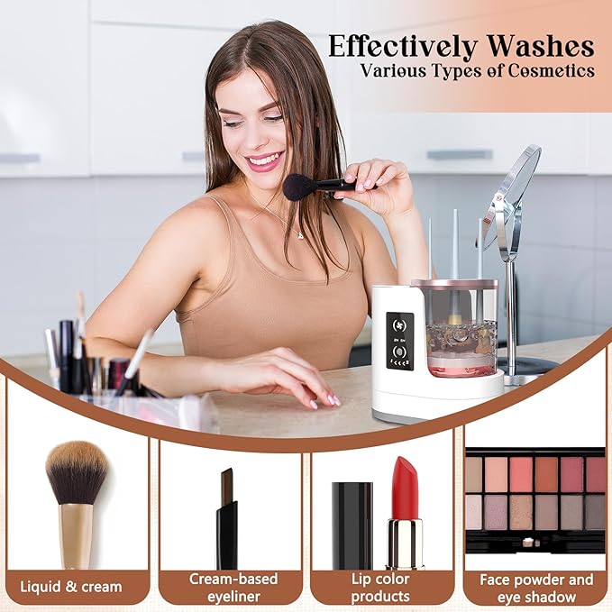 3-in-1 Electric Makeup Brush Cleaner Machine, Automatic Make Up Brushes Dryer, Portable Cosmetic Brushes Cleaner Tool for All Size Beauty Makeup Brush