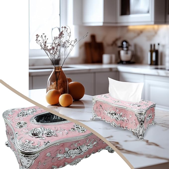 Geesatis Tissue Box Cover, Rectangle Tissue Box Holder, Rectangular Napkin Facial Tissues Holder for Bathroom Toilet Bedroom Living Room Table Desk Office Dresser, 1 Pcs Pink 9.05''x4.93''x3.74''