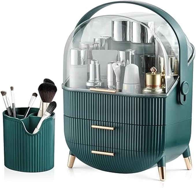 XAIODRAGONSKY Egg Makeup Organizer, Egg Shape(Oval) Makeup Storage Box Countertop Portable Vanity Cosmetics Organizer