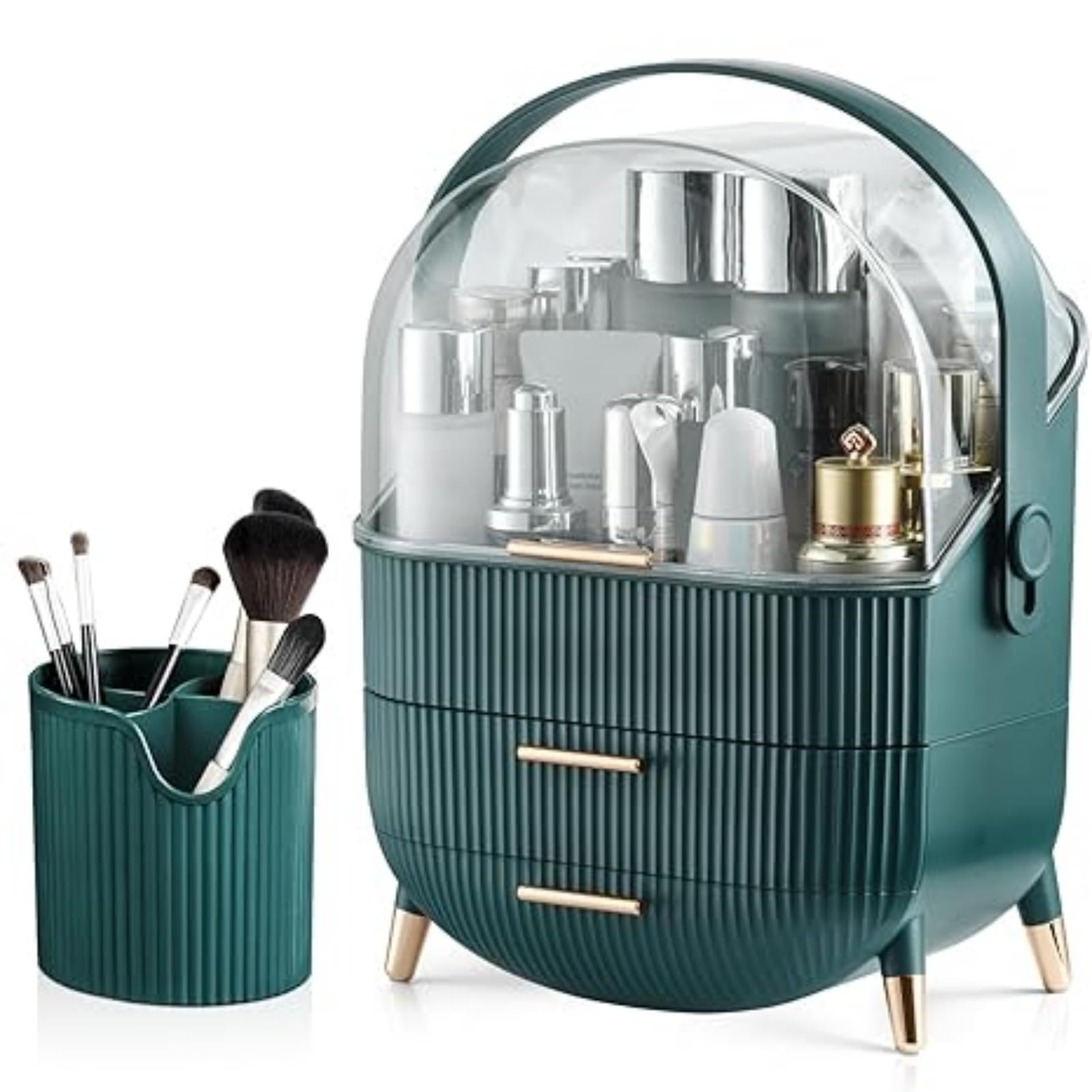 XAIODRAGONSKY Egg Makeup Organizer, Egg Shape(Oval) Makeup Storage Box Countertop Portable Vanity Cosmetics Organizer
