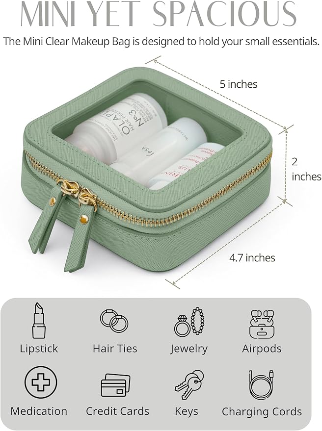 Popvibe Clear Makeup Case Toiletry Bag Travel Medium Clear Cosmetic Bag with Zipper, Make Up Bag Organizer Traveling TSA Approved Transparent Bag Car for Essentials, Mini & Medium, Sage Green
