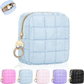 Playexen 4.9" Puffy Small Makeup Bag, Cute Quilted Cosmetic Bag for Purse, Mini Travel Toiletry Organize Pouches for Women, Birthday/Wedding/Christmas Gifts (Blue)