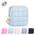 Playexen 4.9" Puffy Small Makeup Bag, Cute Quilted Cosmetic Bag for Purse, Mini Travel Toiletry Organize Pouches for Women, Birthday/Wedding/Christmas Gifts (Blue)