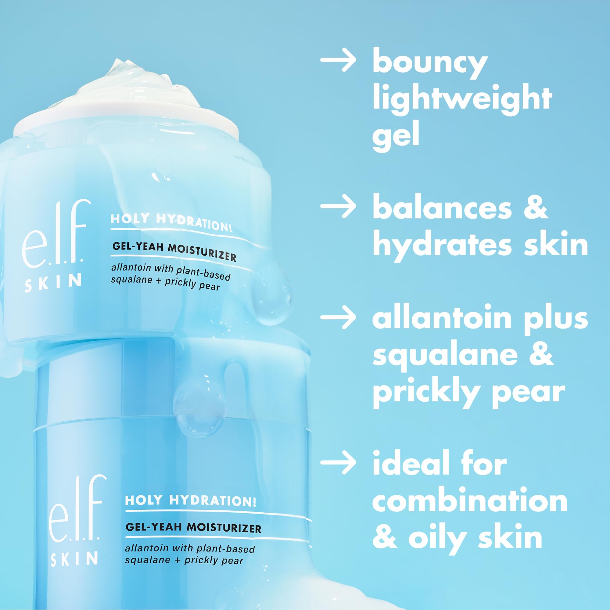 e.l.f. SKIN Holy Hydration! Gel-Yeah Moisturizer, Lightweight Moisturizer For Plump, Hydrated Skin, Infused With Squalane, Vegan & Cruelty-free