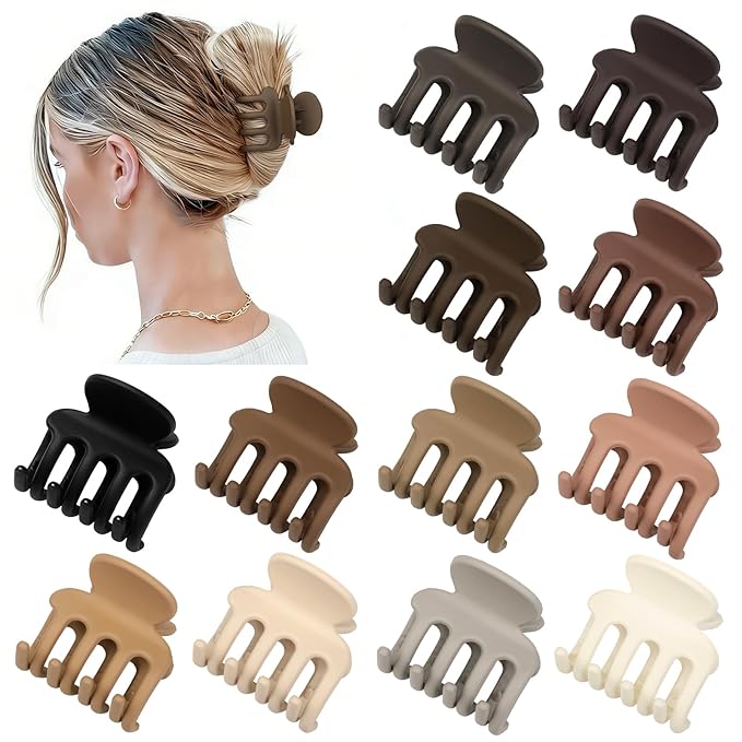 Sisiaipu 12Pcs Hair Clips for Women 1.8 Inch Small Claw Clips for Thin Hair Medium Hair Claw Clips for Thick Hair Accessories for Women Girls (Brown)