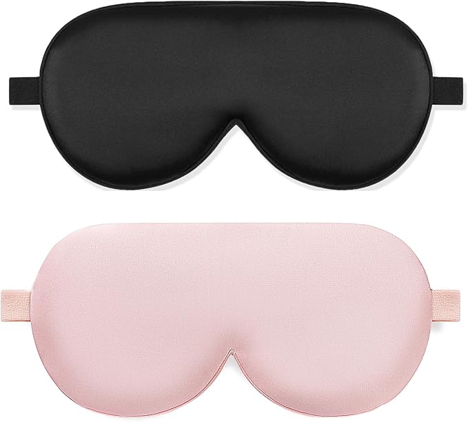 ALASKA BEAR Cooling Gel Eye Mask Weighted Silk Sleep Mask, Black & Pink