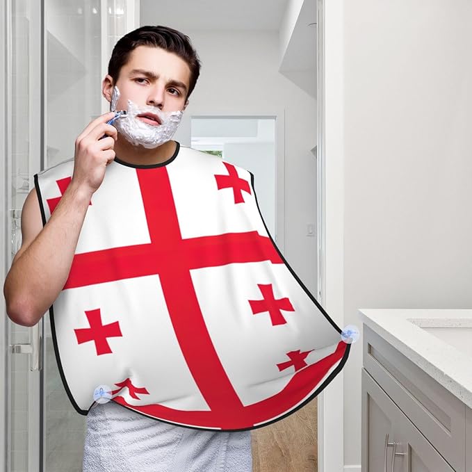 YQxwJL Flag Of Georgia Print Beard Bib Shaving Apron, Beard Hair Trimming Cape Gift For Dad