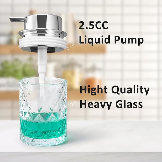 Bathroom Glass Soap Dispenser with Durable Rust-Proof Plastic Liquid Pump Hand Lotion Dispenser Antislip Shampoo Kitchen 10oz 2 Pack