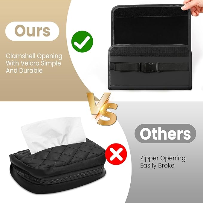 Car Tissue Holder, WHHMK Tissue Box Cover Keep Car Tidy,PU Leather Backseat Napkin Rectangle Organizer,Extra Large Tissue Box Storage in Car Fits for 100-150 Regular Size Tissues,Black(2Packs)