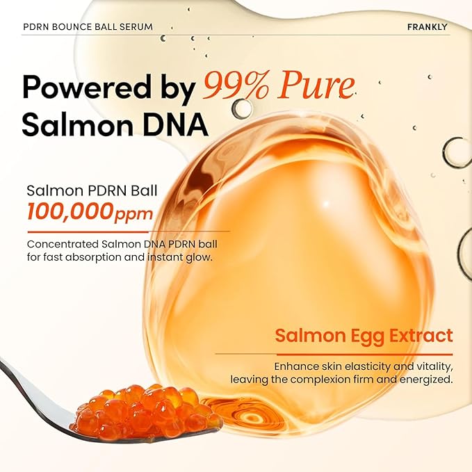 FRANKLY Salmon PDRN Bounce Ball Serum – 99% Pure PDRN Salmon DNA for Post Microneedling Recovery, Redness & Damaged Skin Repair | Glass Skin Korean Skincare | Lightweight, Non Sticky | 1.01 fl oz