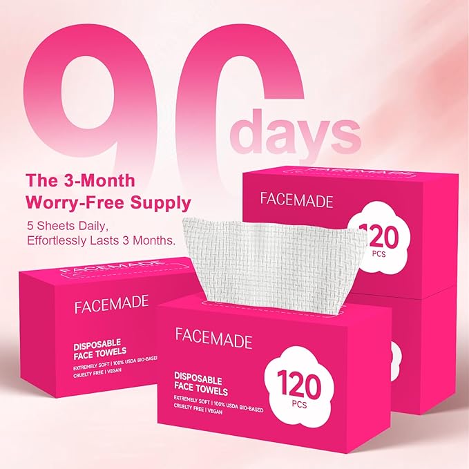 FACEMADE 480 Count (4 Packs) Face Towels Disposable