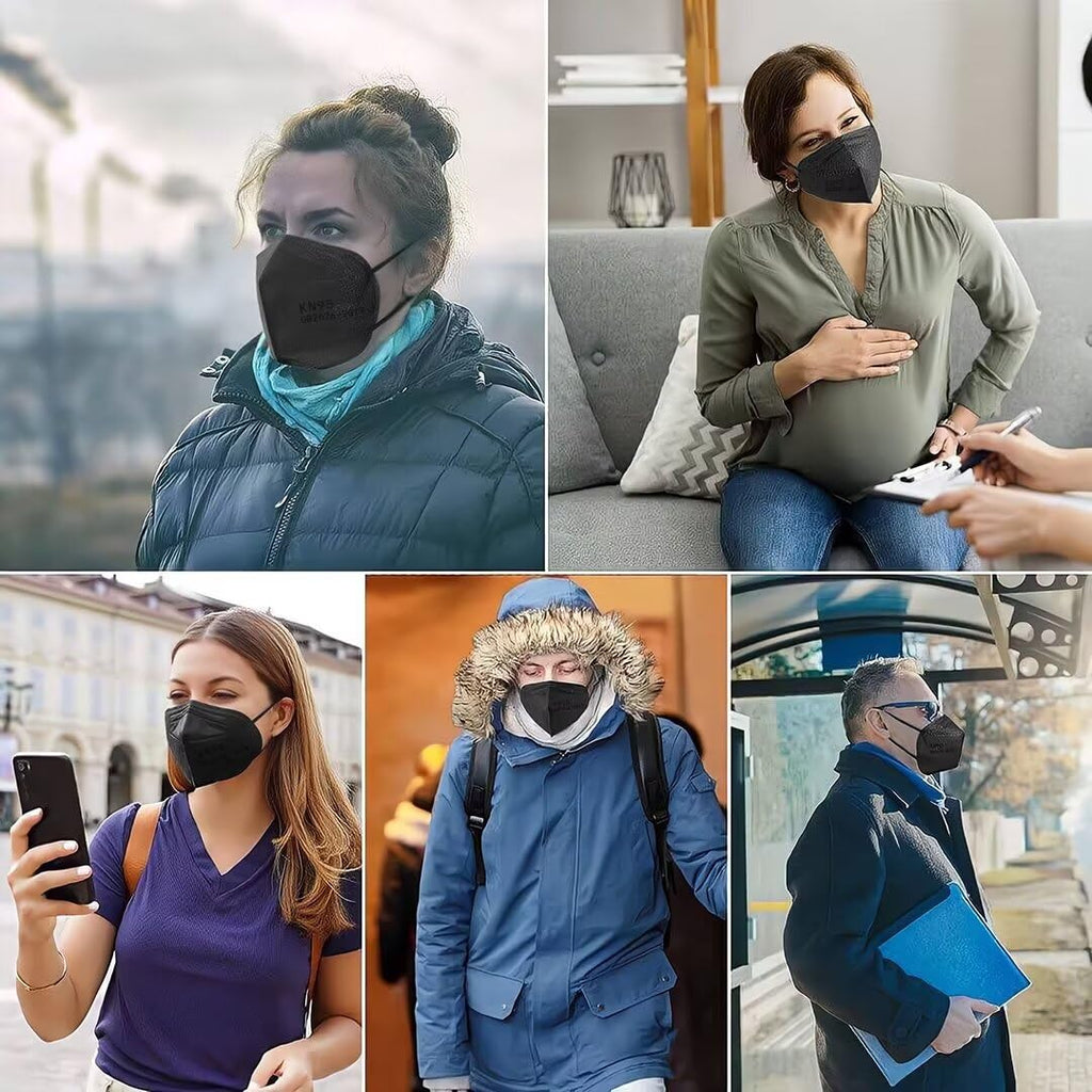 SDIW 100PCS KN95 Black Face Masks,5-Ply Breathable Cup Dust Masks for Adult