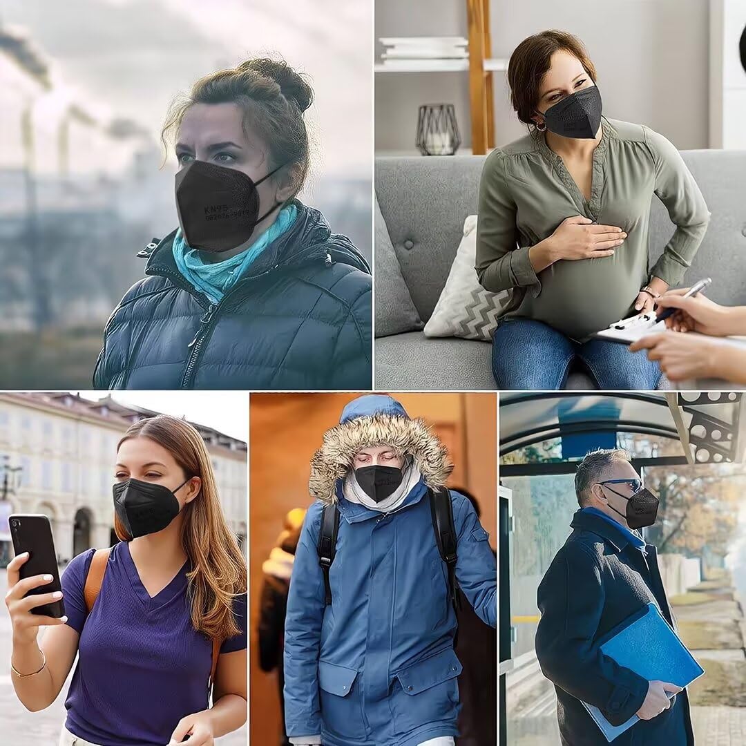SDIW 100PCS KN95 Black Face Masks,5-Ply Breathable Cup Dust Masks for Adult