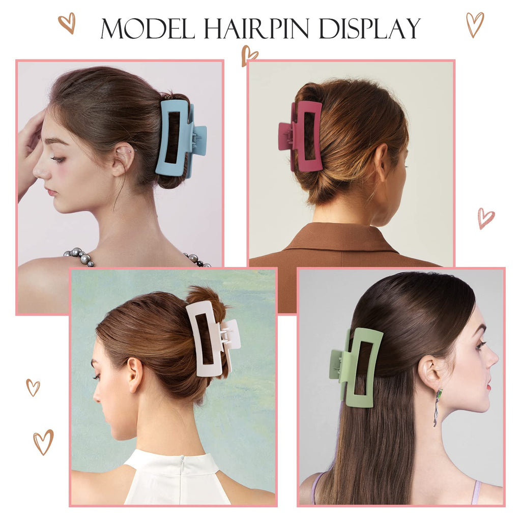 Mandydov 8 Pcs Large Hair Claw Clips 4.1 Inch Non-slip Big Square Matte Claws Leopard Print for Women, Strong Hold Banana Clips for Thick Thin Hair