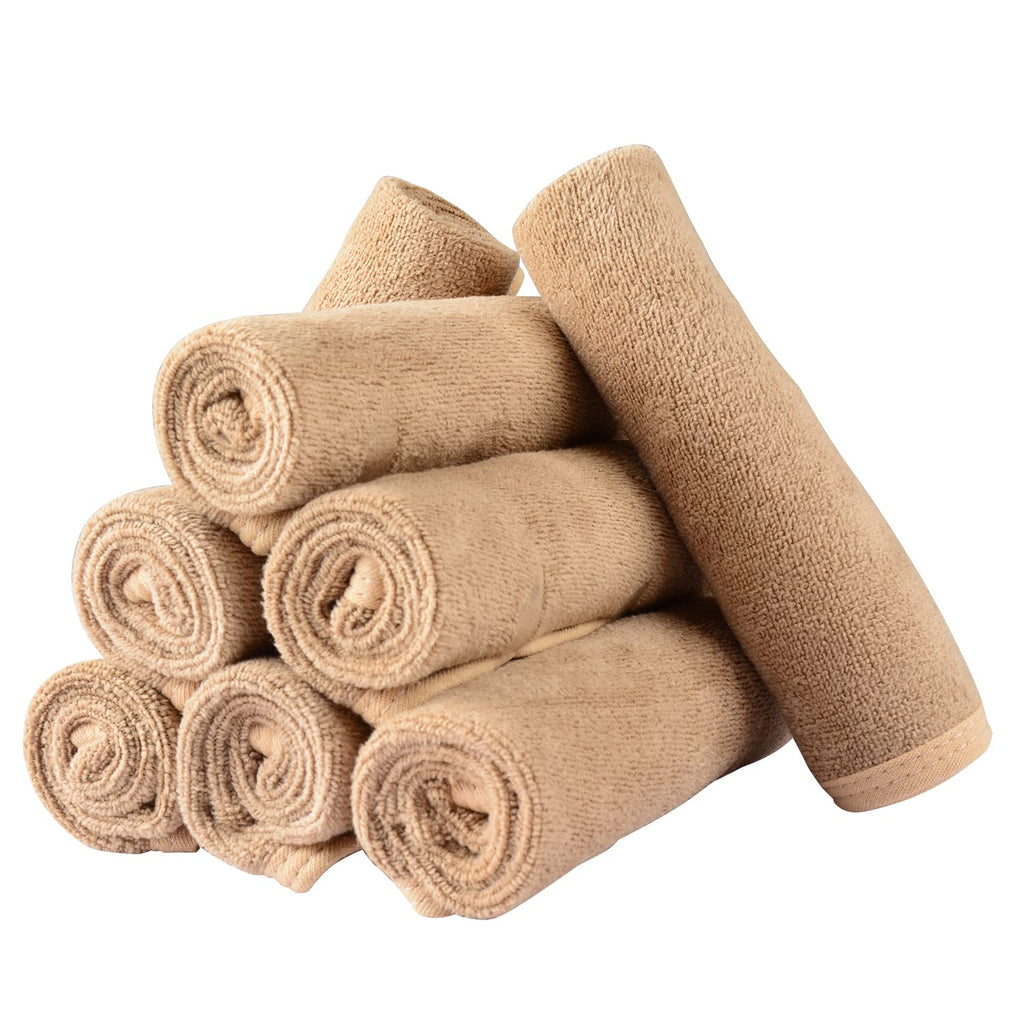 Mars wings Microfiber Facial Cloths (Facial Towels), 8 Pack (12 x 12 inch), Super Absorbent, Quick Drying Fast, Soft, Eco-Friendly, for Facial Wash Cleansing, Make-up Removal, Baby and Travel (Camel)