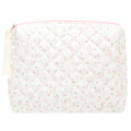 Quilted Makeup Bag Large Travel Zipper Soft Cosmetic Pouch for Women Girls Make Up,Little Flower Pink