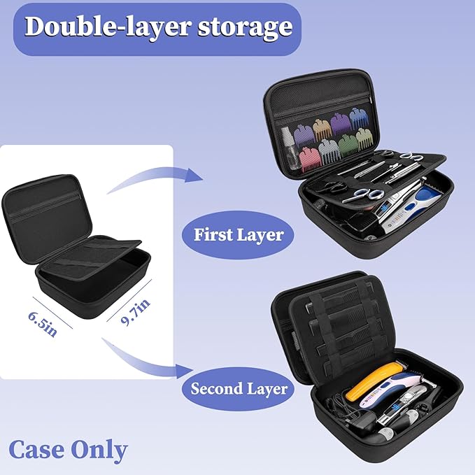 Klawdsky Hard Clipper Case for Barbers, Hair Clippers Travel Case for Hatteker/Oneisal/Wahl 5star/Andis Razor Guard Grooming Kits, Hair Cutting Barber Supplies Holder, Trimmer Organizer Storage Bag