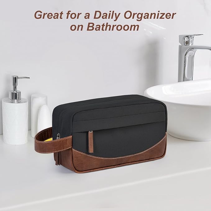Ezday Travel Toiletry Bag for Men, Hanging Toiletry Organizer, Water Resistant Shaving Kit with Large Capacity for Travel Accessories (Black, Large)