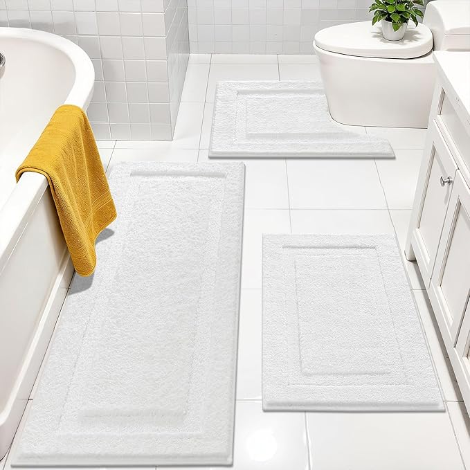 SHACOS White Bathroom Rugs Sets 3 Piece Bath Mat U Shaped Toilet Rug