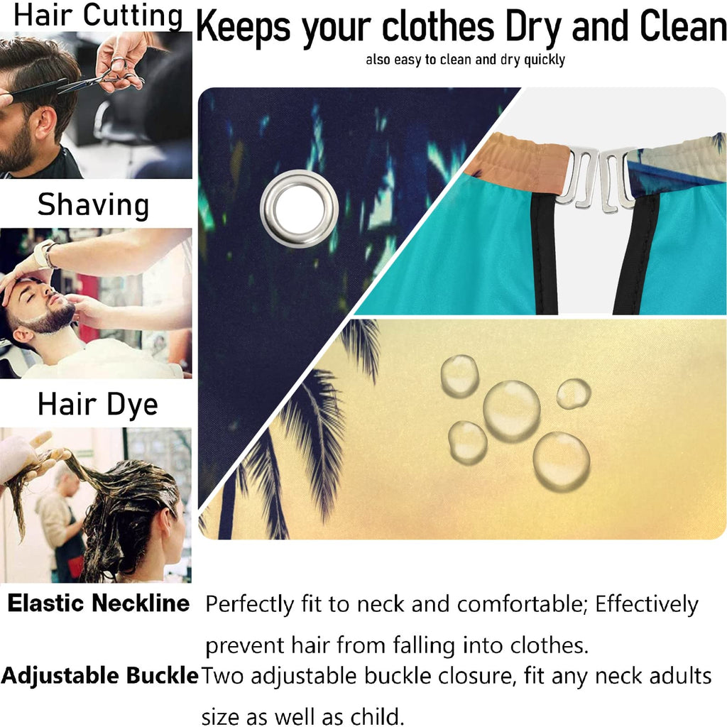 Visesunny Barber Cape - Silhouette Palm Tree Colored Pattern Polyester Hair Cutting Salon Apron Anti-Static Haircut Water-Resistant Shaving Cloth Beard Shaving Bib Hairdressing Cape