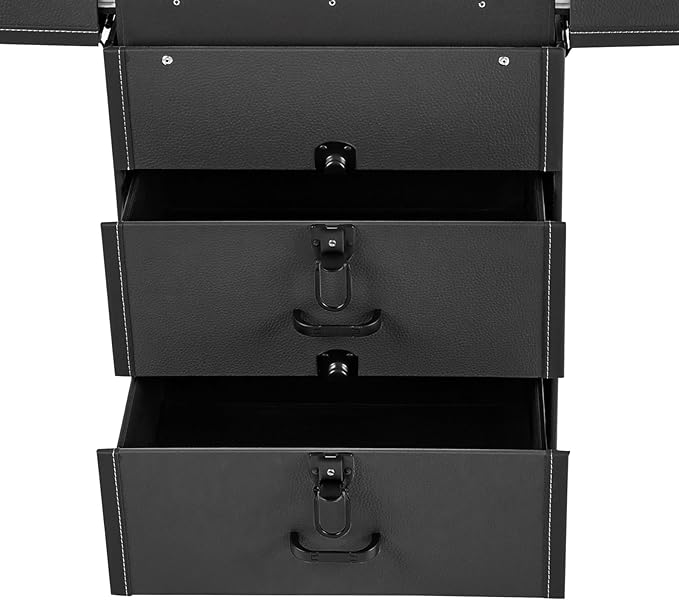 Rolling Makeup Train Case with Wheels and Mirror, Lockable Portable Cosmetic Organizer Trolley, Large Make up Cosmetic Orgainzer, Pro Makeup Artists Multifunction Cosmetics Trolley Train Case (Black)