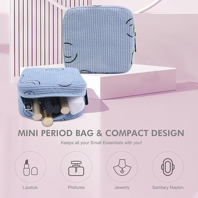 Sanitary Napkin Storage Bag, Corduroy Period Bag for Women, Cute Portable Period Pouch with Zipper, Sanitary Pads Bag Tampons Holder for Purse, First Period