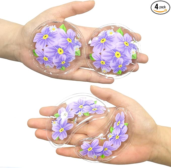 4PCS Gel Eye Ice Pack Set, Cold & Hot Compress, Reusable Cooling Gel Pads for Strain Relief, Swelling, Dark Circles, Redness, Puffy Eyes, Surgery Recovery(4 Purple flowers)