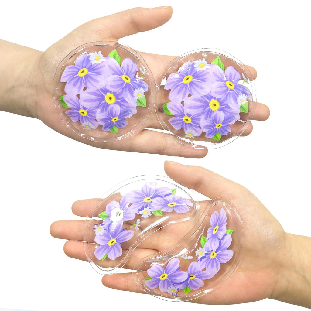 CONBELLA 4PCS Gel Eye Ice Pack Set, Cold & Hot Compress, Reusable Cooling Gel Pads for Strain Relief, Swelling, Dark Circles, Redness, Puffy Eyes, Surgery Recovery(4 Purple flowers)