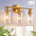 DLLT 3-Light Bathroom Light Fixtures: Gold Modern Vanity Wall Lights with E26 Bulbs - Bubbled Glass Shade Bathroom Wall Lamp for Mirror Kitchen Living Room Hallway Cabinet Porch