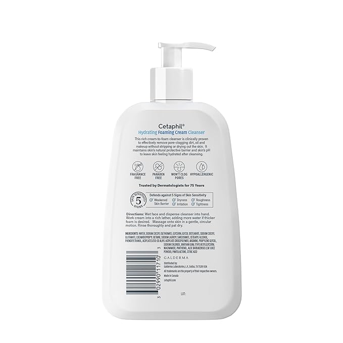 Cetaphil Cream to Foam Face Wash, Hydrating Foaming Cream Cleanser, 8 oz, For Normal to Dry, Sensitive Skin, with Soothing Prebiotic Aloe, Hypoallergenic, Fragrance Free