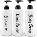 AUMIO 16.9oz Shampoo and Conditioner Dispenser Set of 3-Printed Shower Soap Dispenser Plastic Shampoo Bottles Refillable with Pump - Shampoo Conditioner Body Wash Dispenser for Bathroom Shower Wall