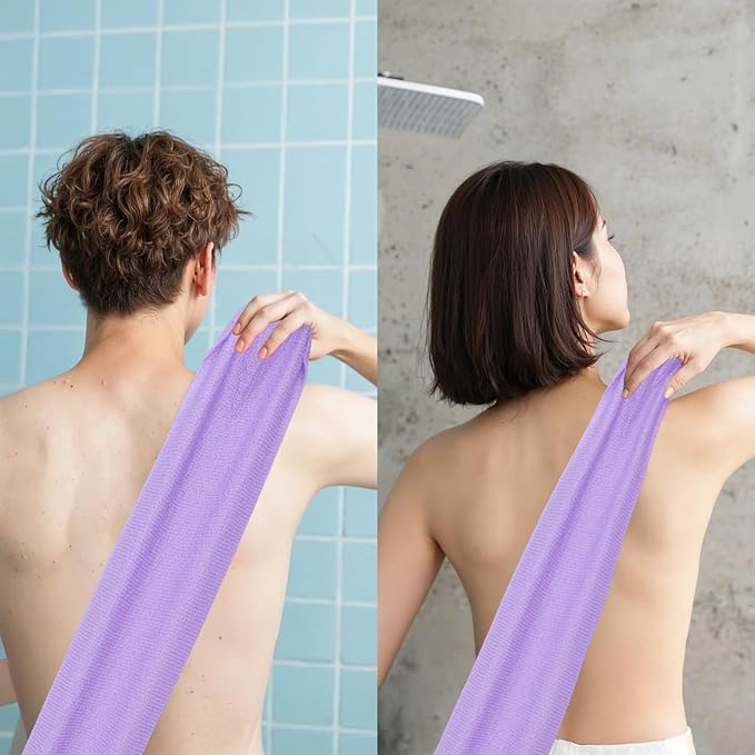 DOPENSPI 4PCS Exfoliating Back Scrubber with Handles, Nylon Double-Sided Exfoliator Extended Length Stretchable Body Exfoliating Washcloth Pull Strap Back Washer for Women Men