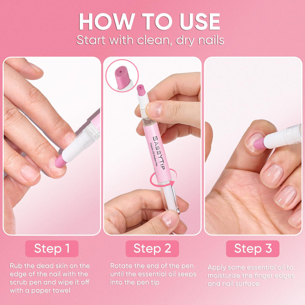 SASSYTIP Ceramic Cuticle Pusher & Oil Pen 2ml Nail Care Strengthen