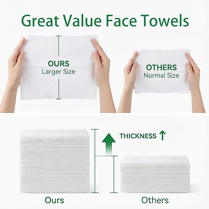 Vinda Clean Face Towels, Disposable, XL Facial Towels, 30 Count - Thick 100% Rayon Fabric Dry Wipes for Sensitive Skin & Makeup Removal