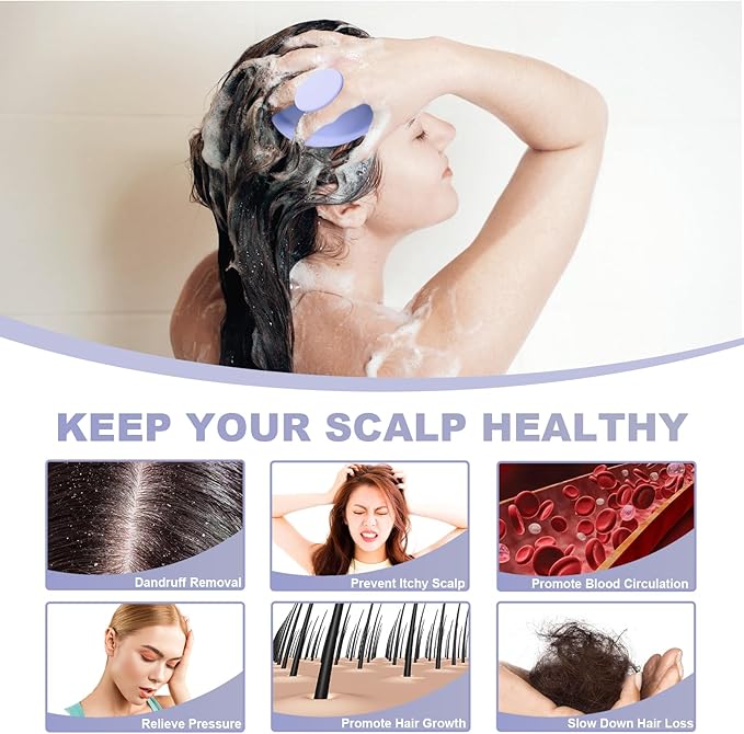 Meartchy Silicone Scalp Massager, Scalp Scrubber for Hair Growth with Soft Bristles, Scalp Exfoliator Brush Dandruff Removal Shampoo Brush for Wet Dry Scalp Care (Light Purple)