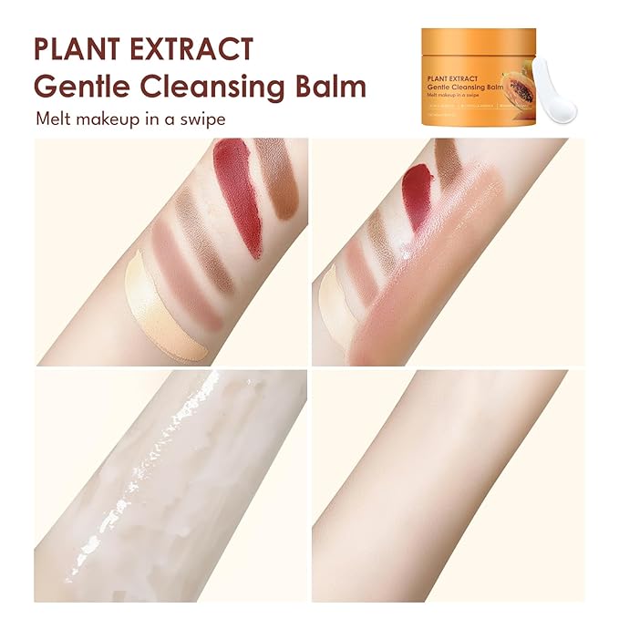 YILEST 2-in-1 Cleansing Balm Makeup Remover with Papaya Extract & Rice Germ Oil, Gentle Exfoliator, Face Cleanser for Women & Makeup Remover Balm for All Skin Types 1.41 FI.0Z