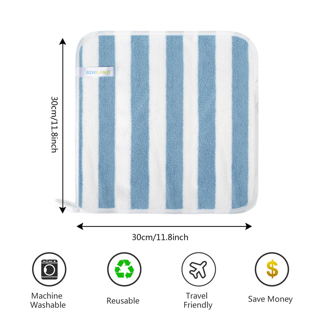 Microfiber Facial Cloths Fast Drying Washcloth 12x12inch Stripes 6 pack