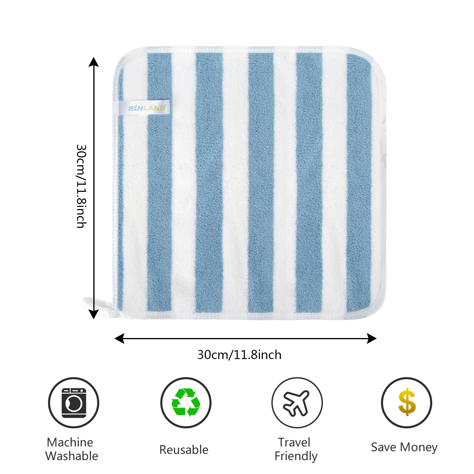 Microfiber Facial Cloths Fast Drying Washcloth 12x12inch Stripes 6 pack