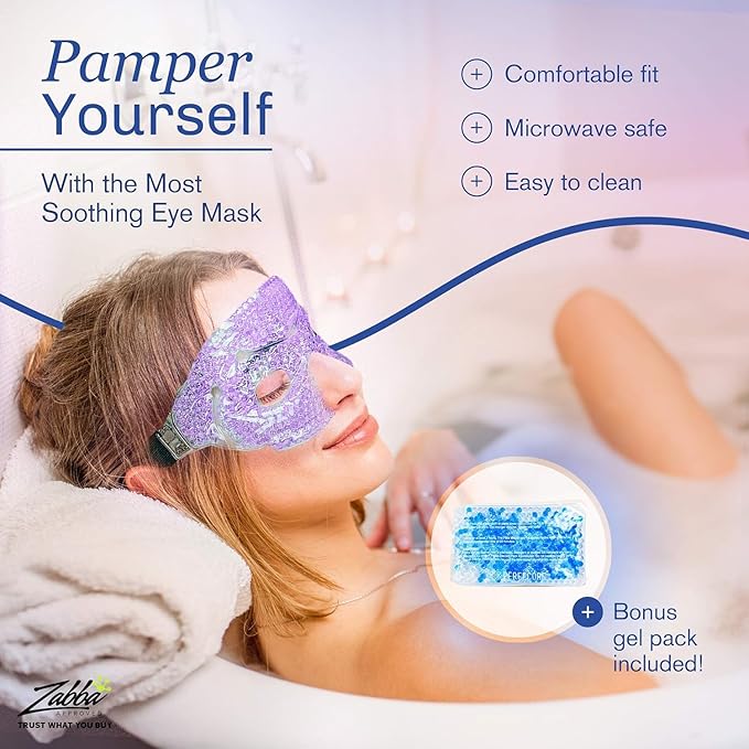 Cooling Gel Eye Mask Cold Compress for Puffy Eyes, Dark Circles, Headaches, Purple