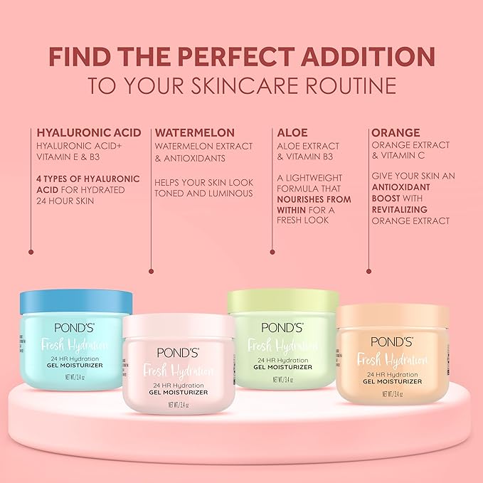 POND'S Fresh Hydration Gel Moisturizer – 24 HR Hydration with Watermelon Extract & Antioxidants – Alcohol & Oil-Free Face Moisturizer-– Dermatologist Tested,3.4 oz,(Pack of 2)