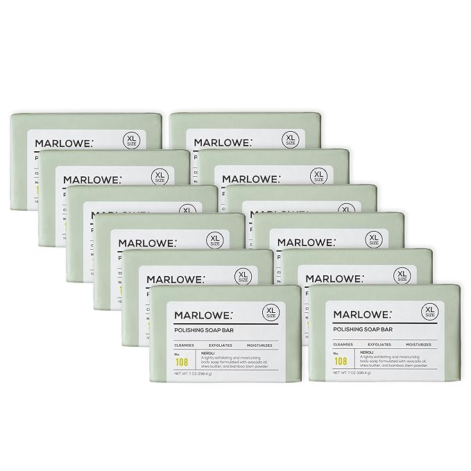 MARLOWE. Lightly Exfoliating Cleansing Soap Bar, Sage + Fir 7 oz (12 Bars)
