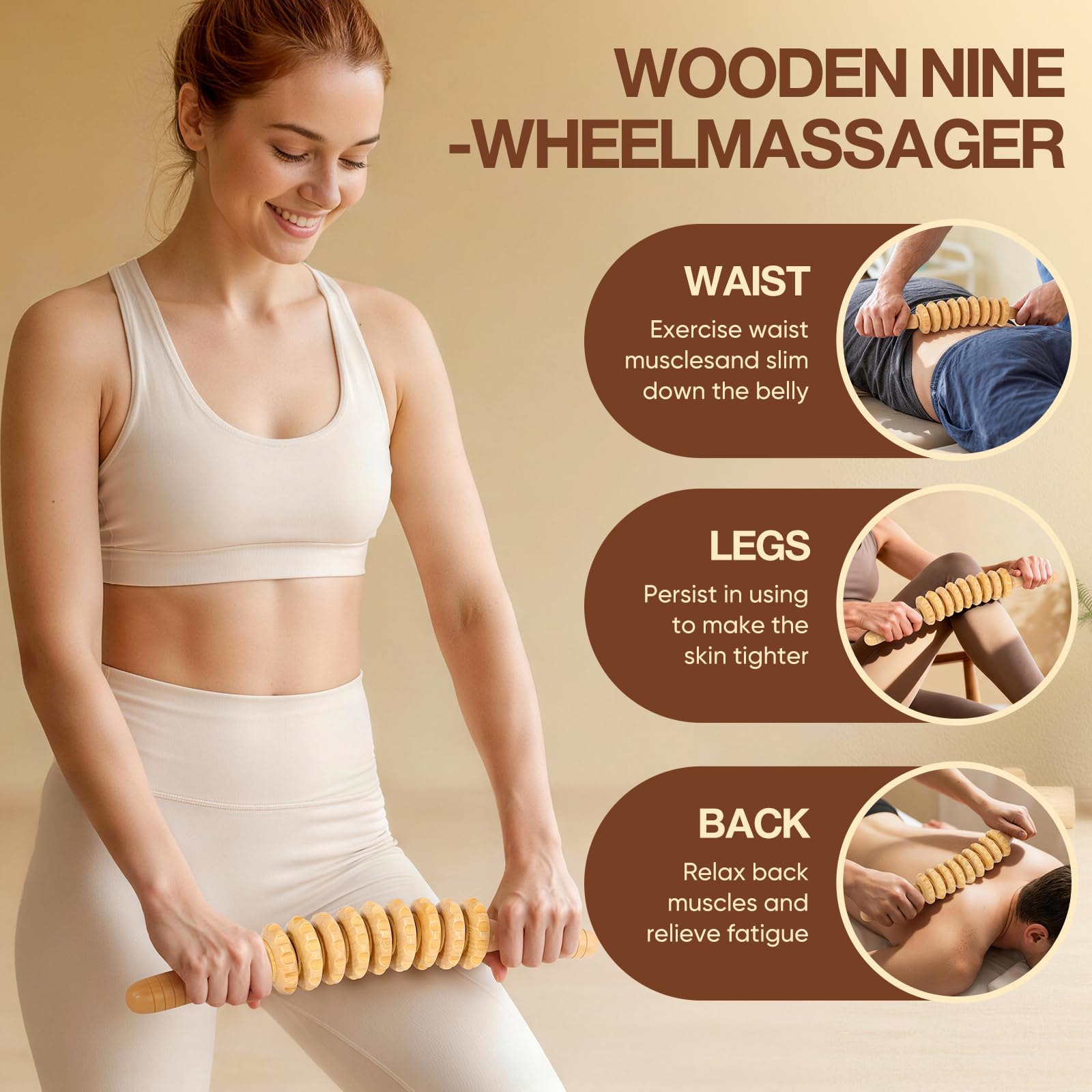 Toyven 3Pcs Wood Therapy Massage Tools Set for Body Sculpting