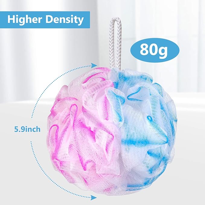 VANZAVANZU Bath Loofah Large 80g Shower Sponge Body Scrubber Mesh Pouf for Men and Women, Set of 4 (Multicolor)