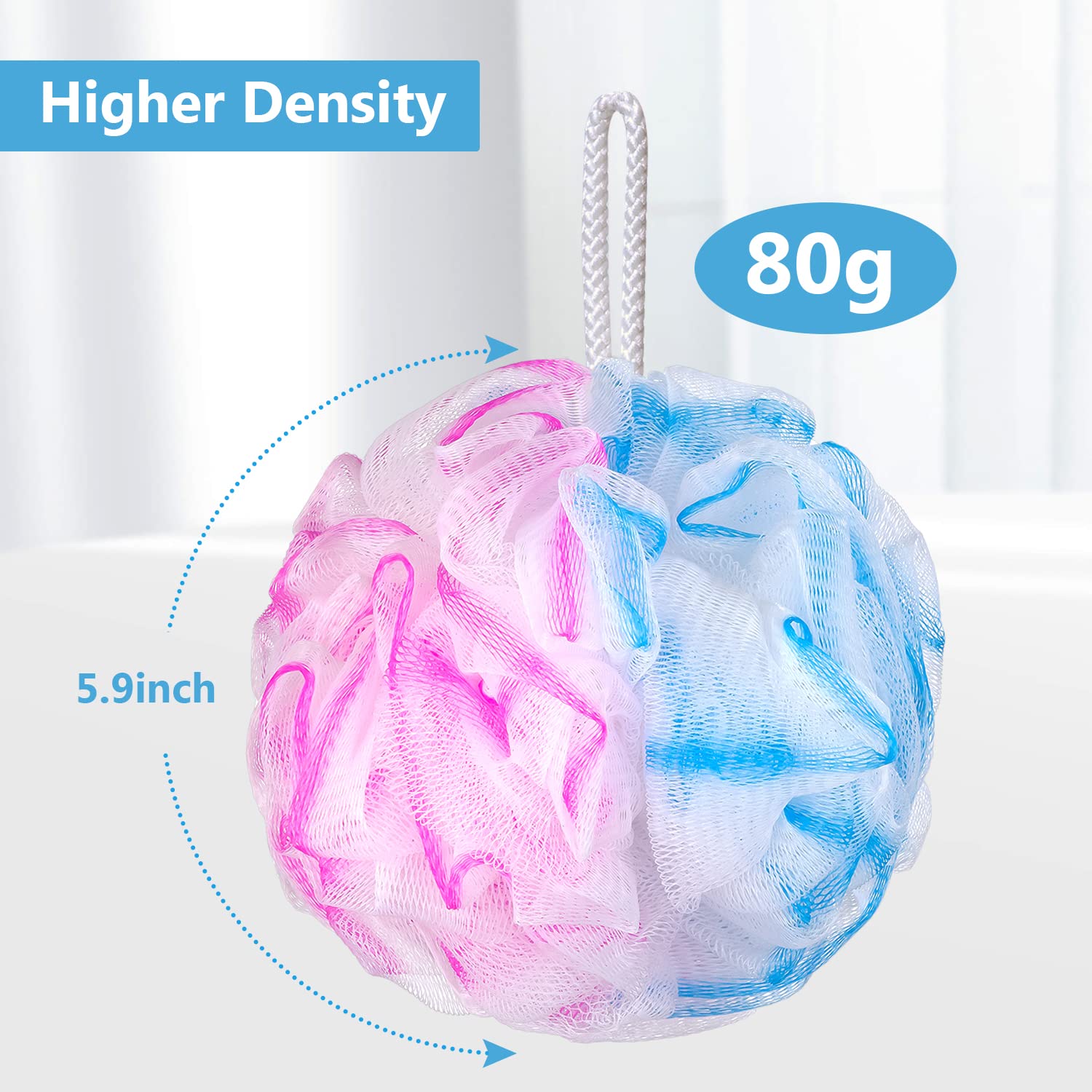 VANZAVANZU Bath Loofah Large 80g Shower Sponge Body Scrubber Mesh Pouf for Men and Women, Set of 4 (Multicolor)