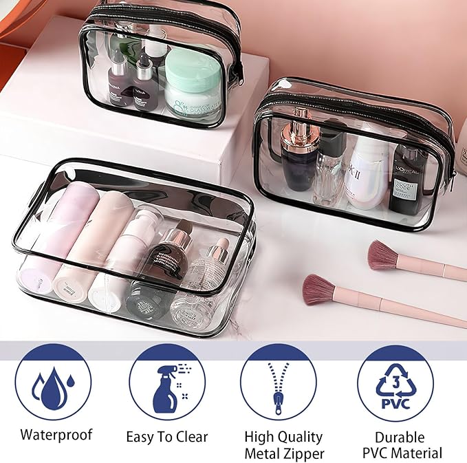 YOQIVEXU 18 Pieces Clear Cosmetics Bag Bulk, TSA Approved Toiletry Bag for Travel, Clear Zippered Cosmetic Makeup Pouch, Waterproof Vinyl Plastic Organizer Case for Vacation Bathroom (Small)